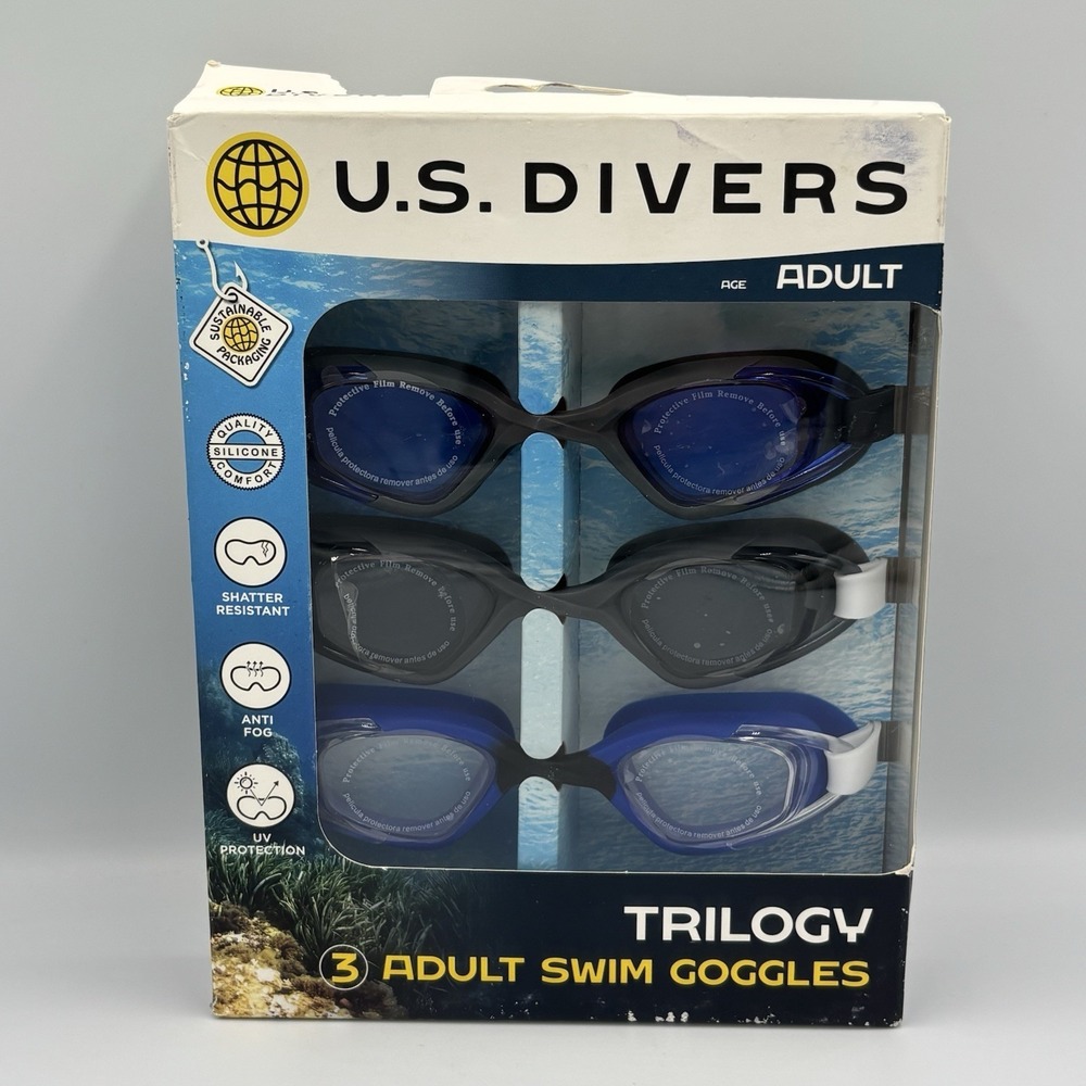 US Divers Trilogy Adult UV Swim Goggles 3 Pack in New